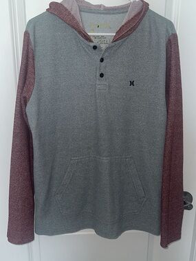 Hurley Lg Two-Tone Hooded Waffle Henley - Gray & Dusty Rose